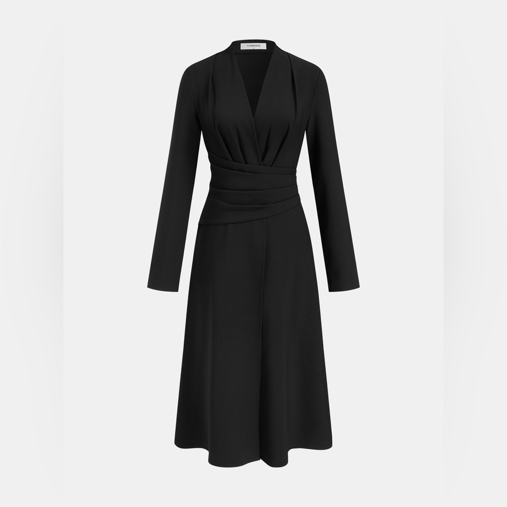 Commense Black Long-Sleeve Wrap Dress